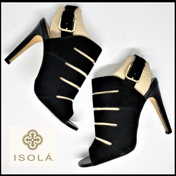 Isola Shoes - ISOLA Suede Cage Slingback w/4.75" Patent Heels 9